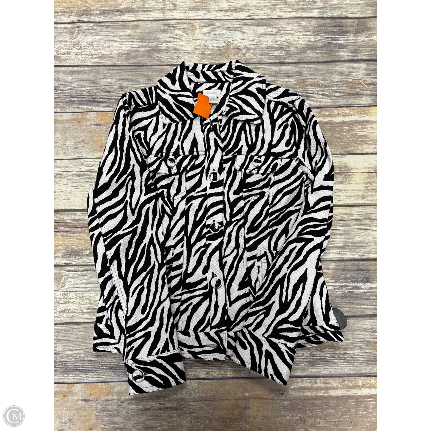 Jacket Shirt By Chicos In Zebra Print, Size: S