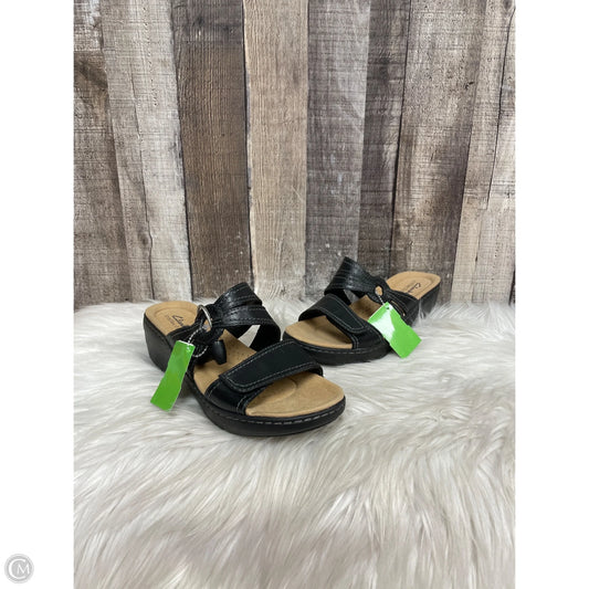 Sandals Heels Wedge By Clarks In Black, Size: 8.5