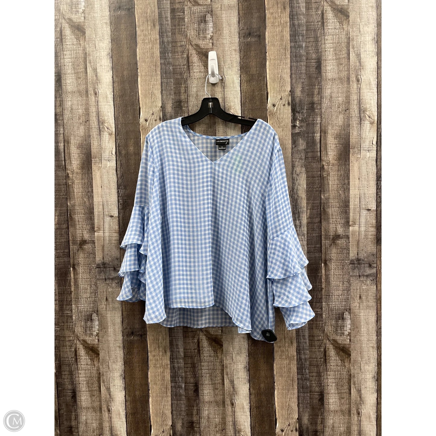 Top Long Sleeve By Liz Claiborne In Blue & White, Size: Xl