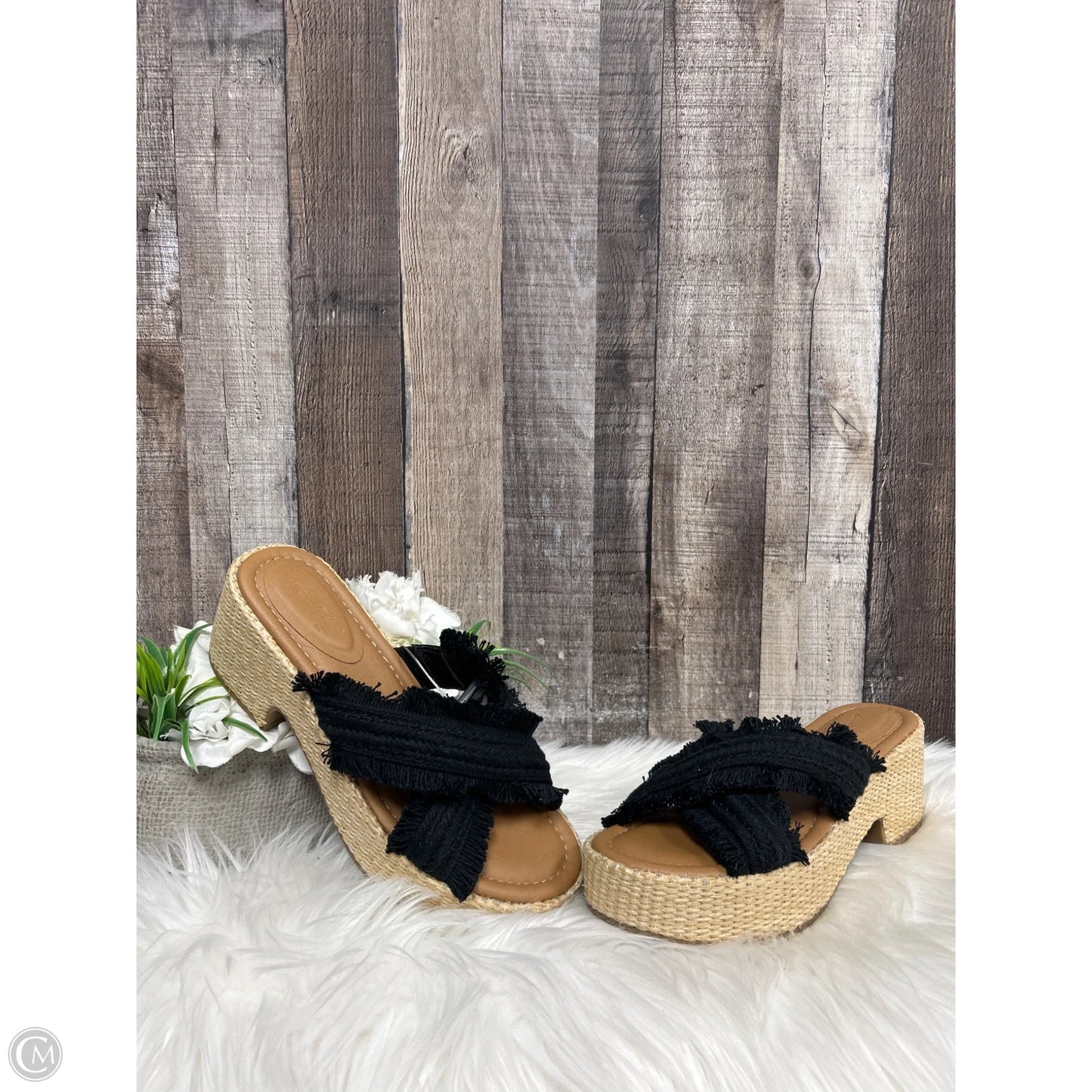 Sandals Heels Wedge By Universal Thread In Black, Size: 8