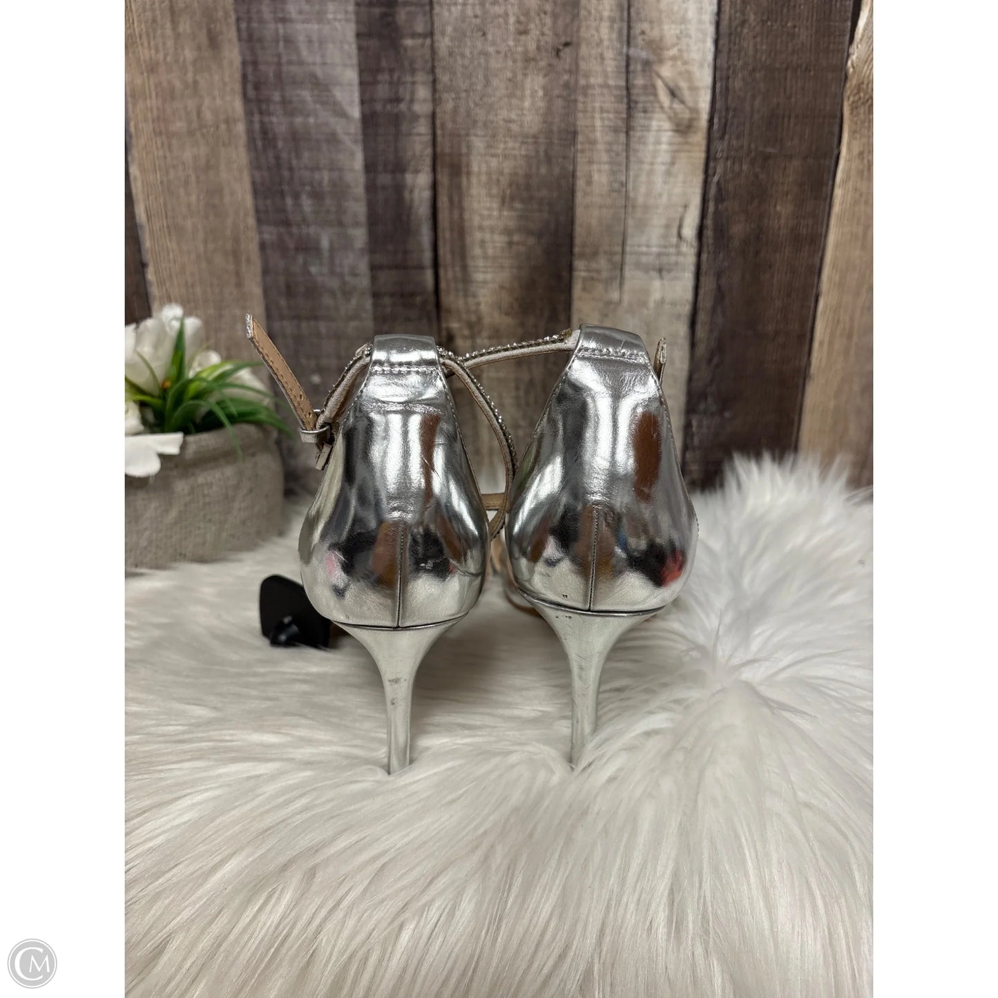 Sandals Heels Stiletto By Aldo In Silver, Size: 8.5