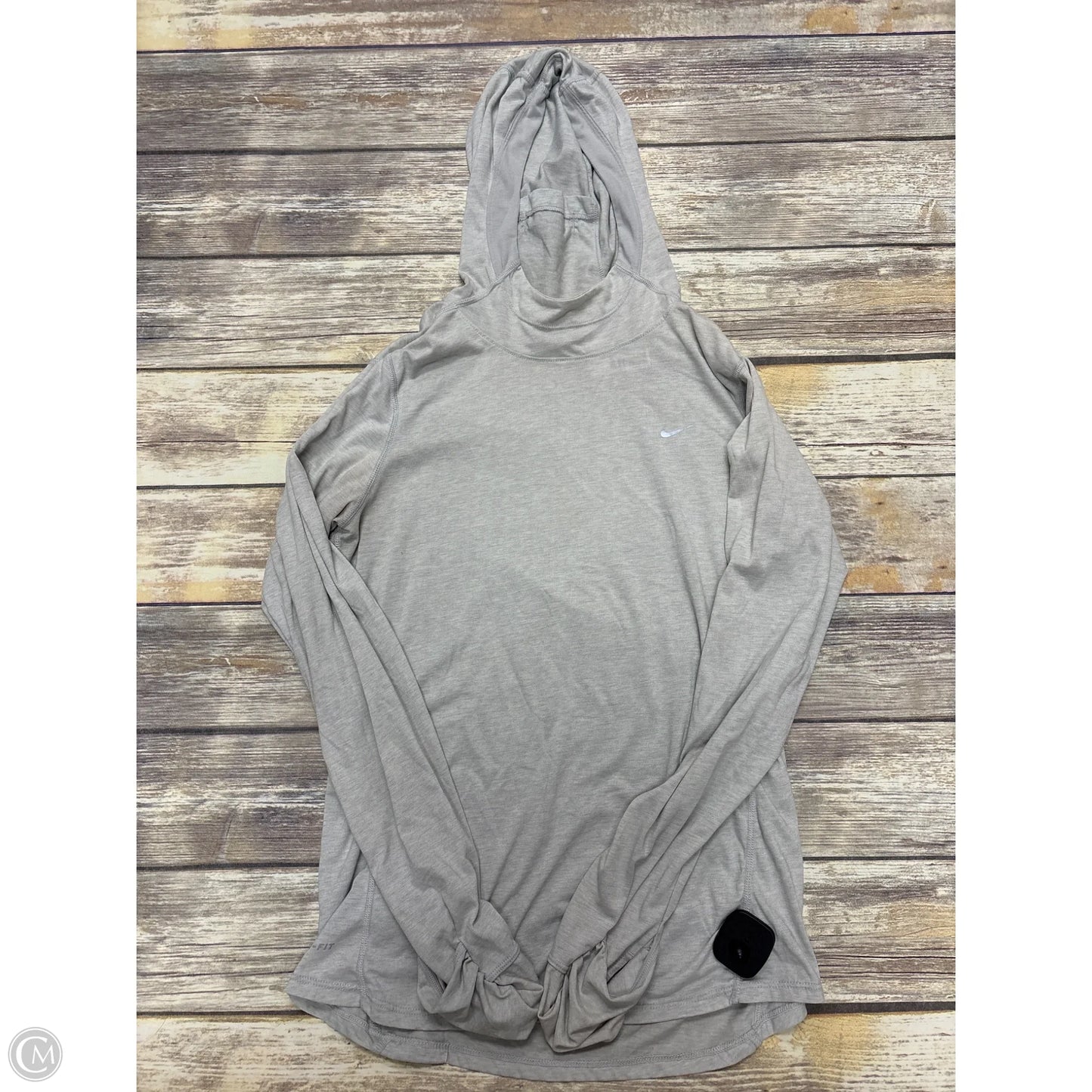 Athletic Top Long Sleeve Hoodie By Nike Apparel In Grey, Size: M