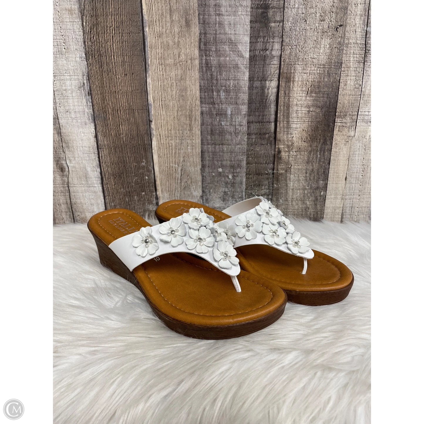Sandals Heels Wedge By Italian Shoemakers In White, Size: 10