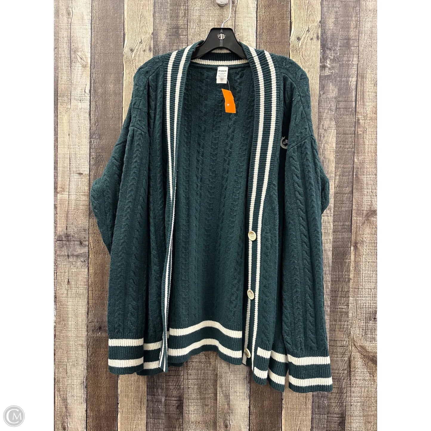 Sweater Cardigan By Pink In Green & White, Size: Xxl