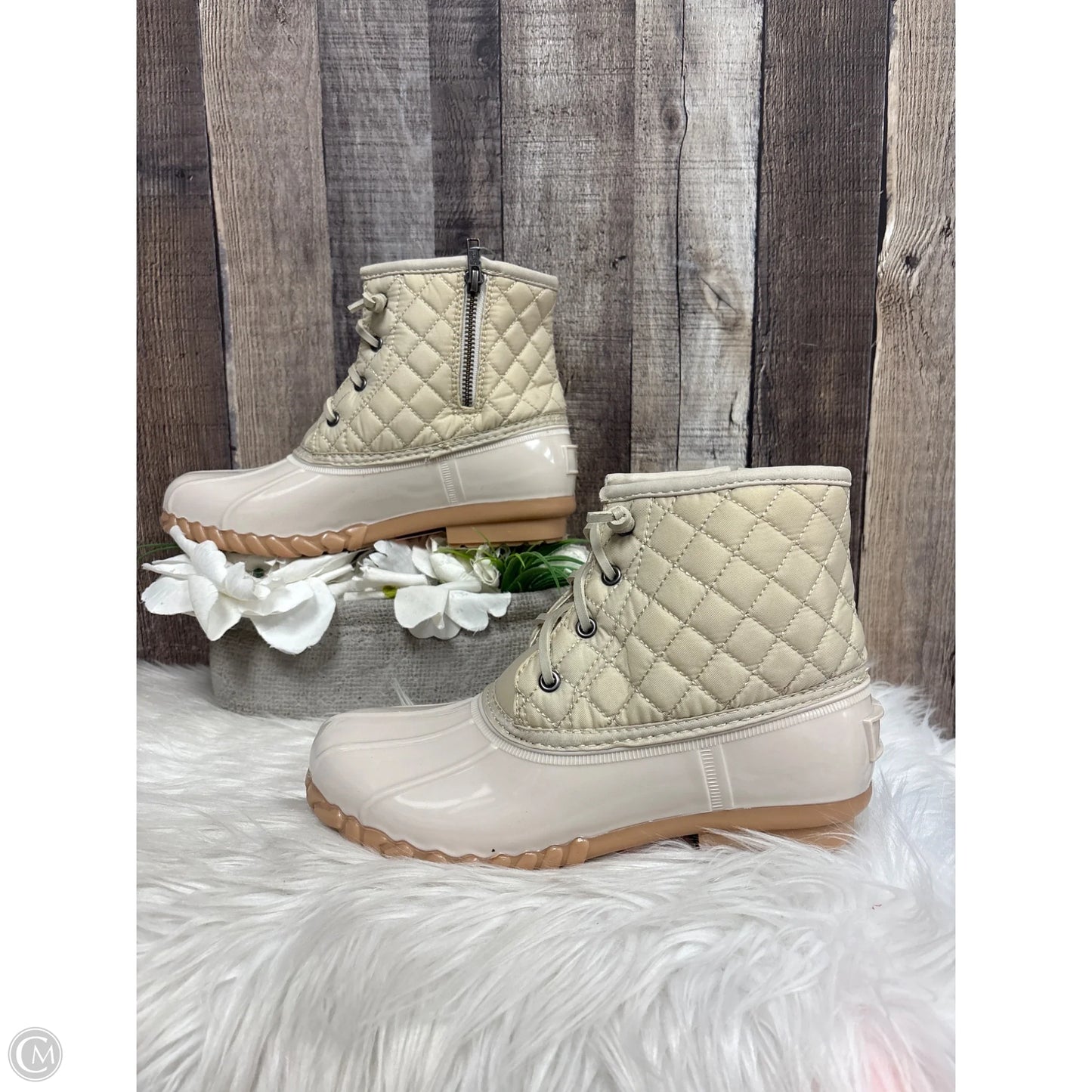Boots Ankle Flats By So In Ivory, Size: 8