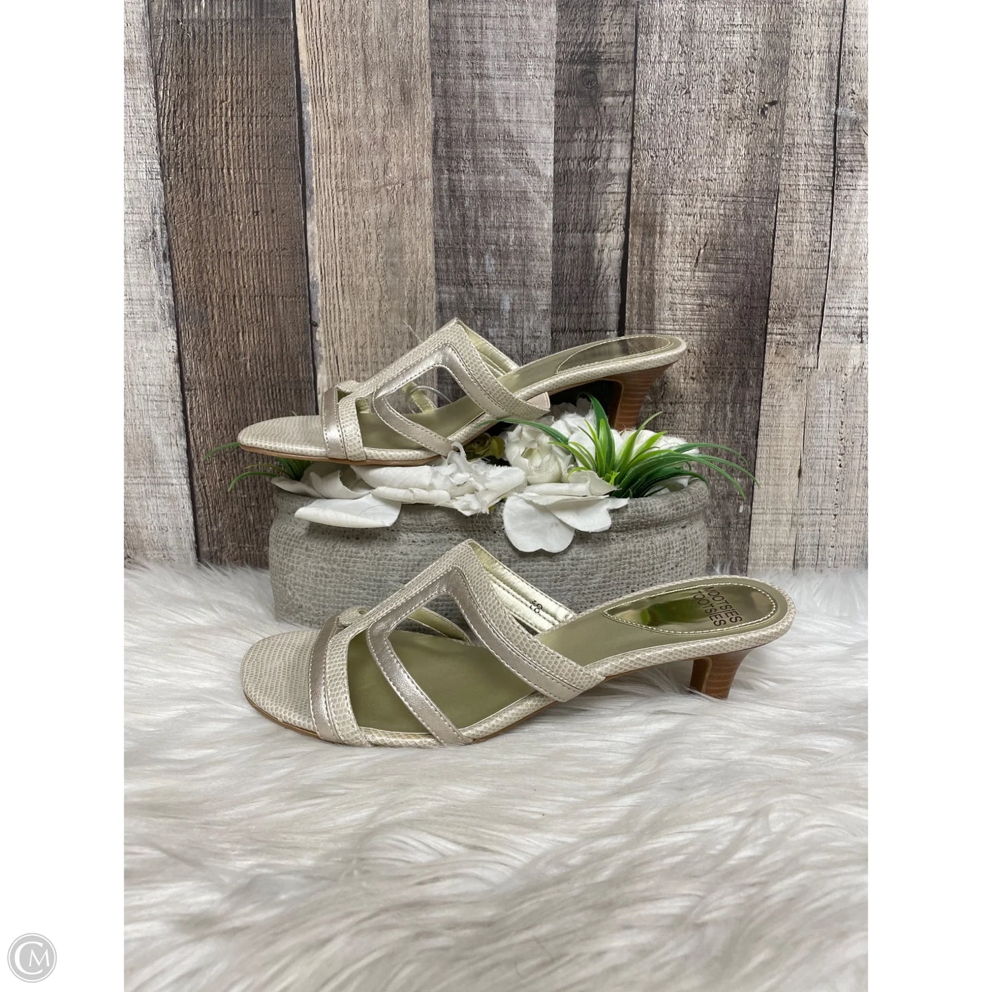 Sandals Heels Kitten By Mootsies Tootsies In Silver, Size: 9