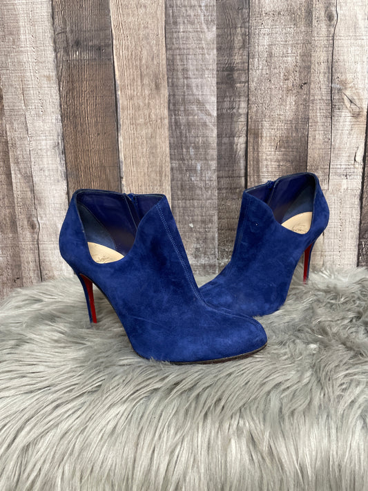 Boots Luxury Designer By Christian Louboutin In Blue, Size: 9