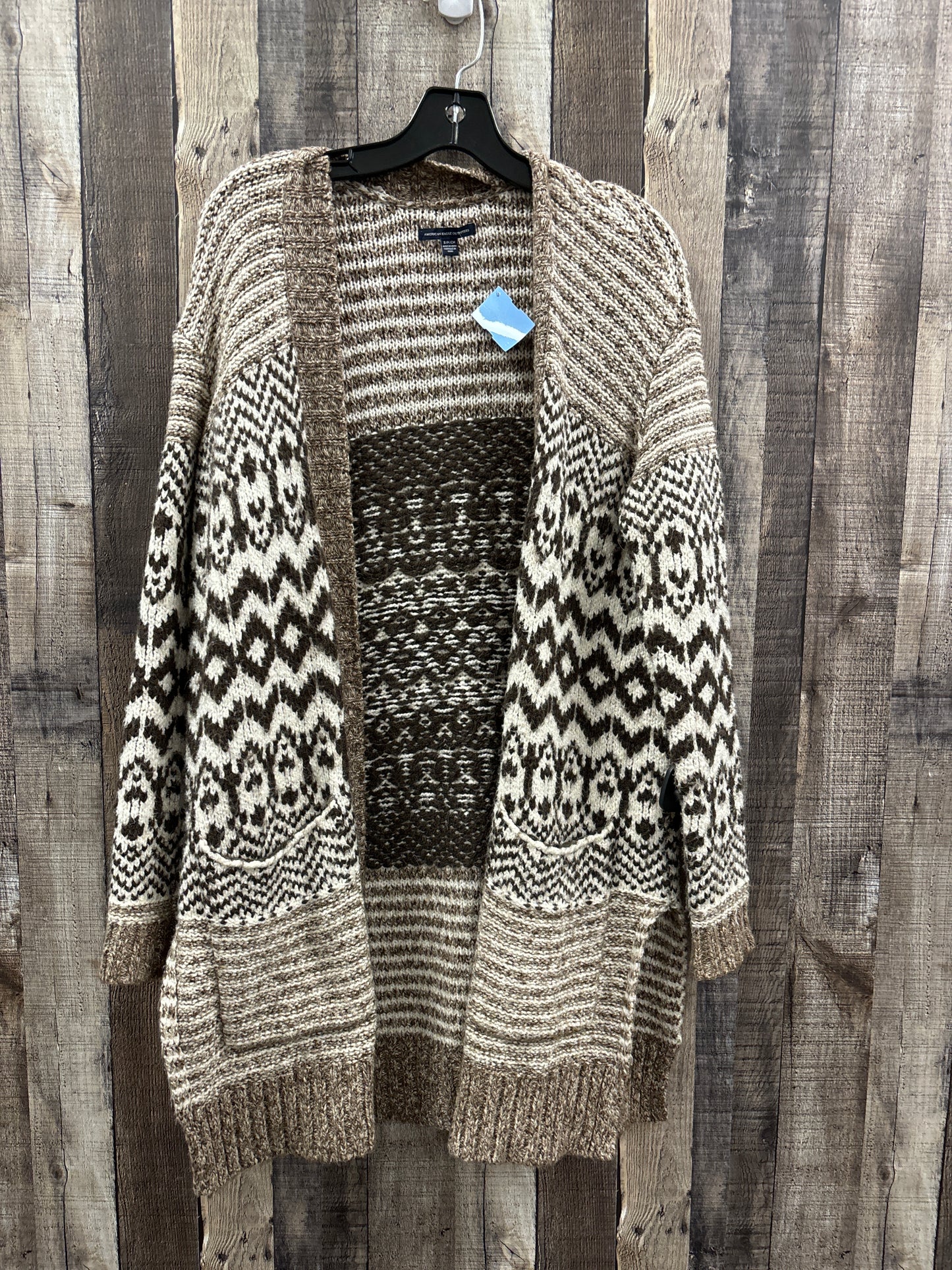 Cardigan By American Eagle In Brown & Cream, Size: S