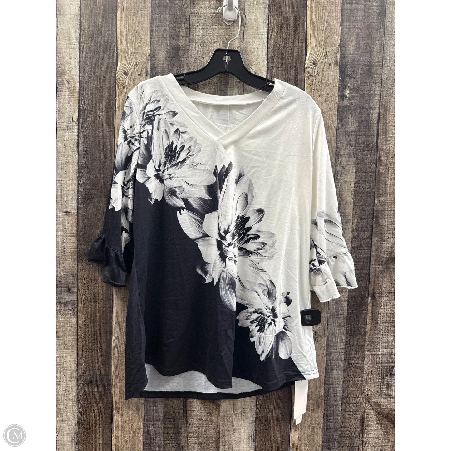 Top 3/4 Sleeve By Cme In Black & White, Size: L