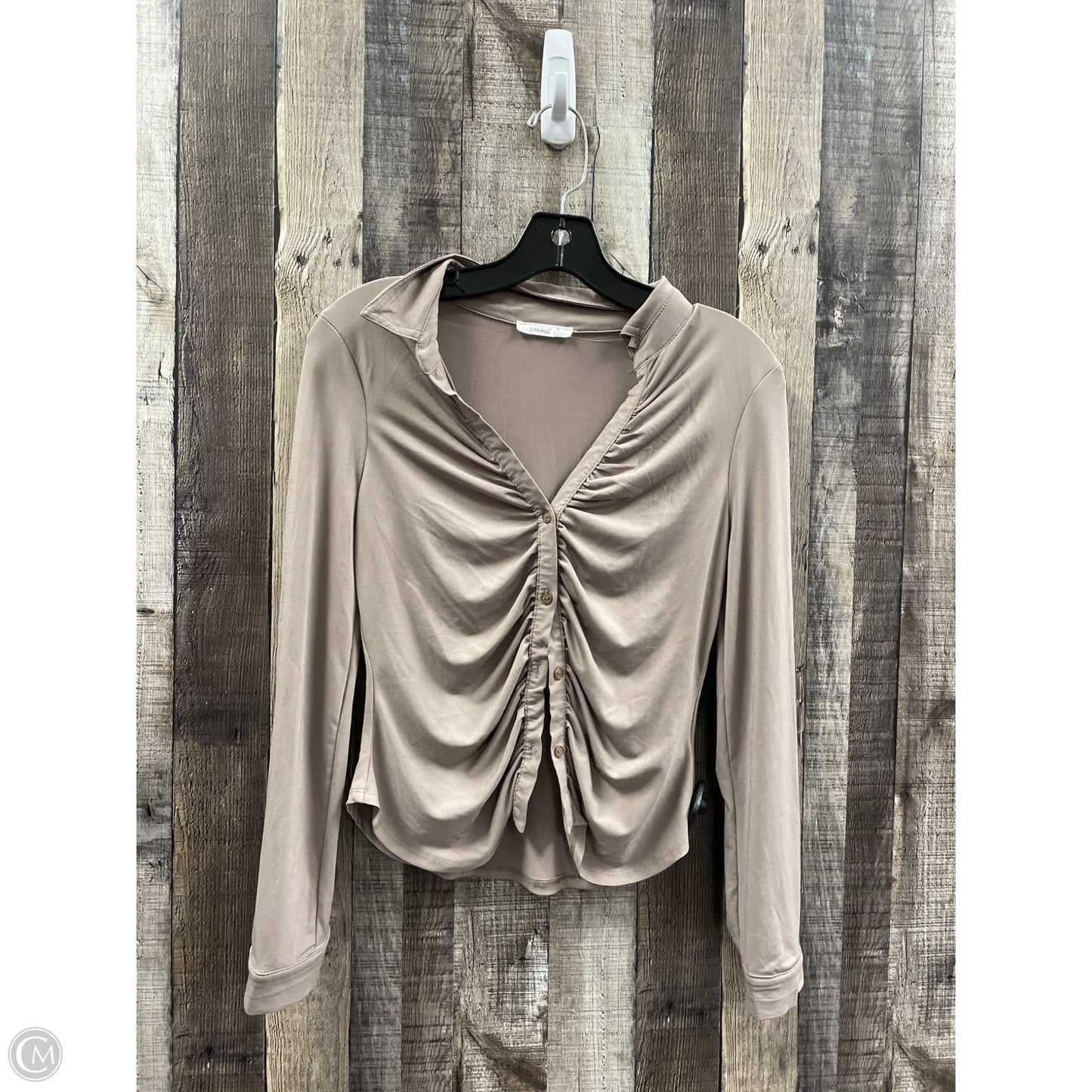 Top Long Sleeve By Timing In Taupe, Size: M