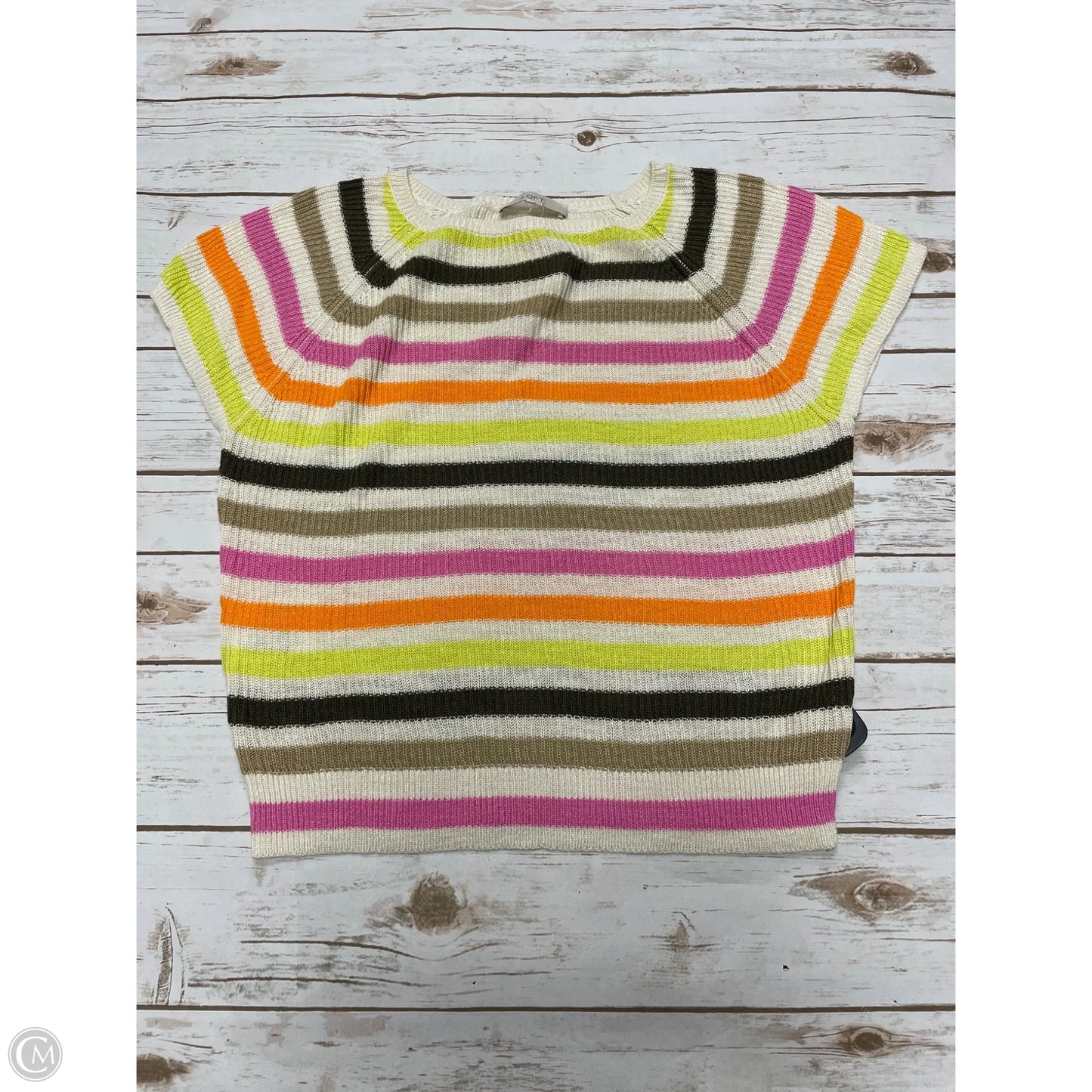 Sweater Short Sleeve By Loft In Striped Pattern, Size: L