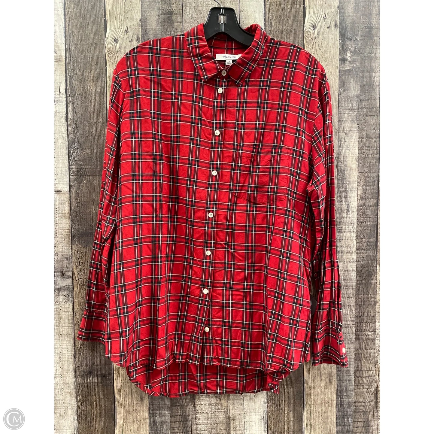 Top Long Sleeve By Madewell In Plaid Pattern, Size: M
