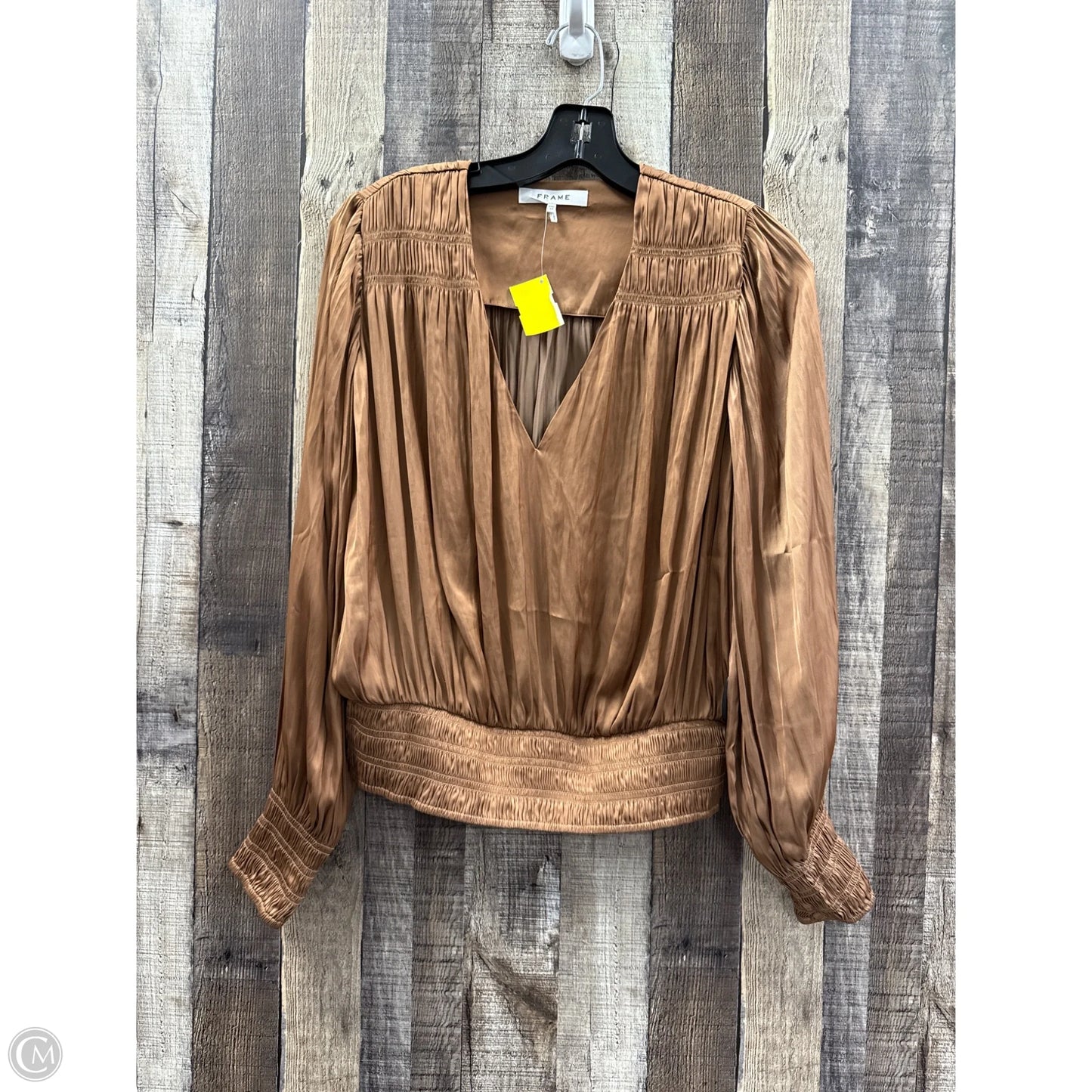 Top Long Sleeve By Frame In Bronze, Size: Xs
