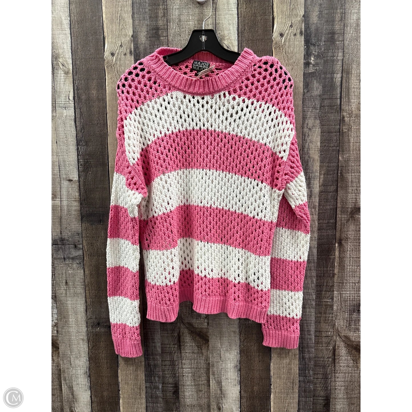 Sweater By Cme In Pink & White, Size: Xl