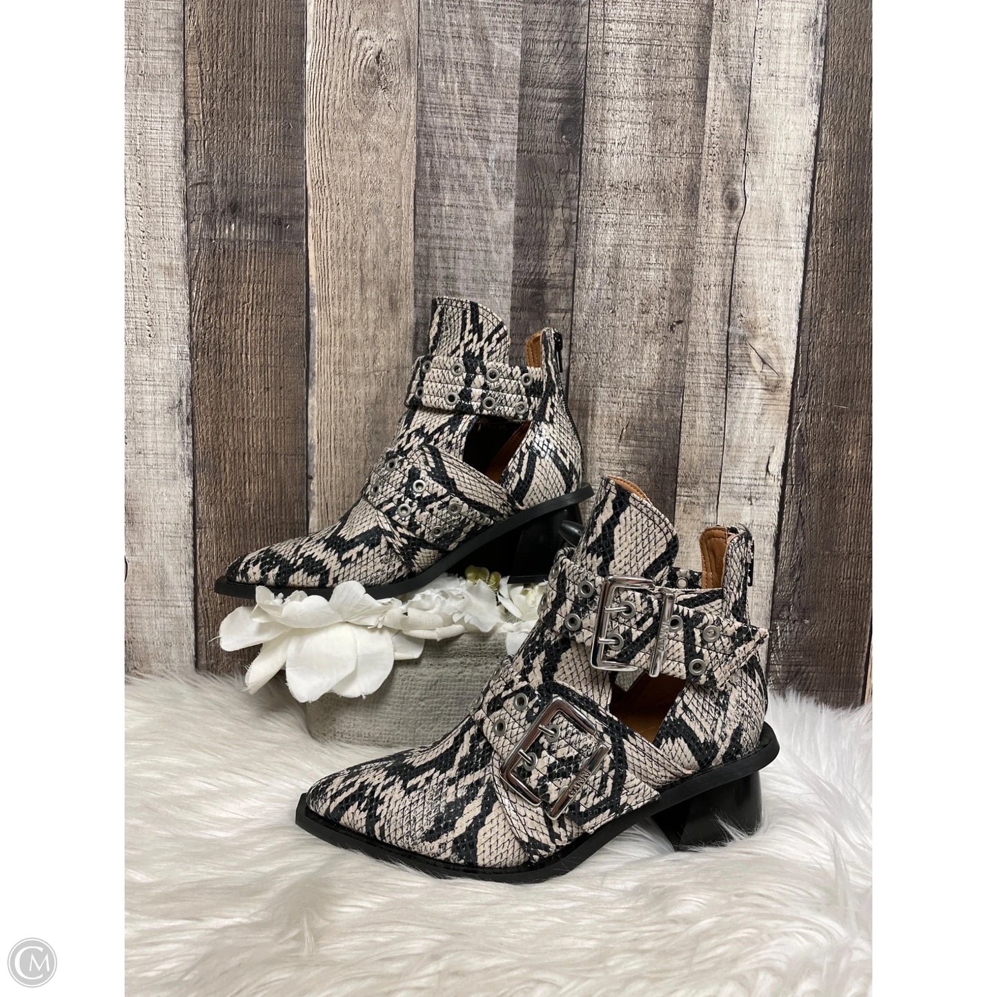 Boots Ankle Heels By Ganni In Snakeskin Print, Size: 6
