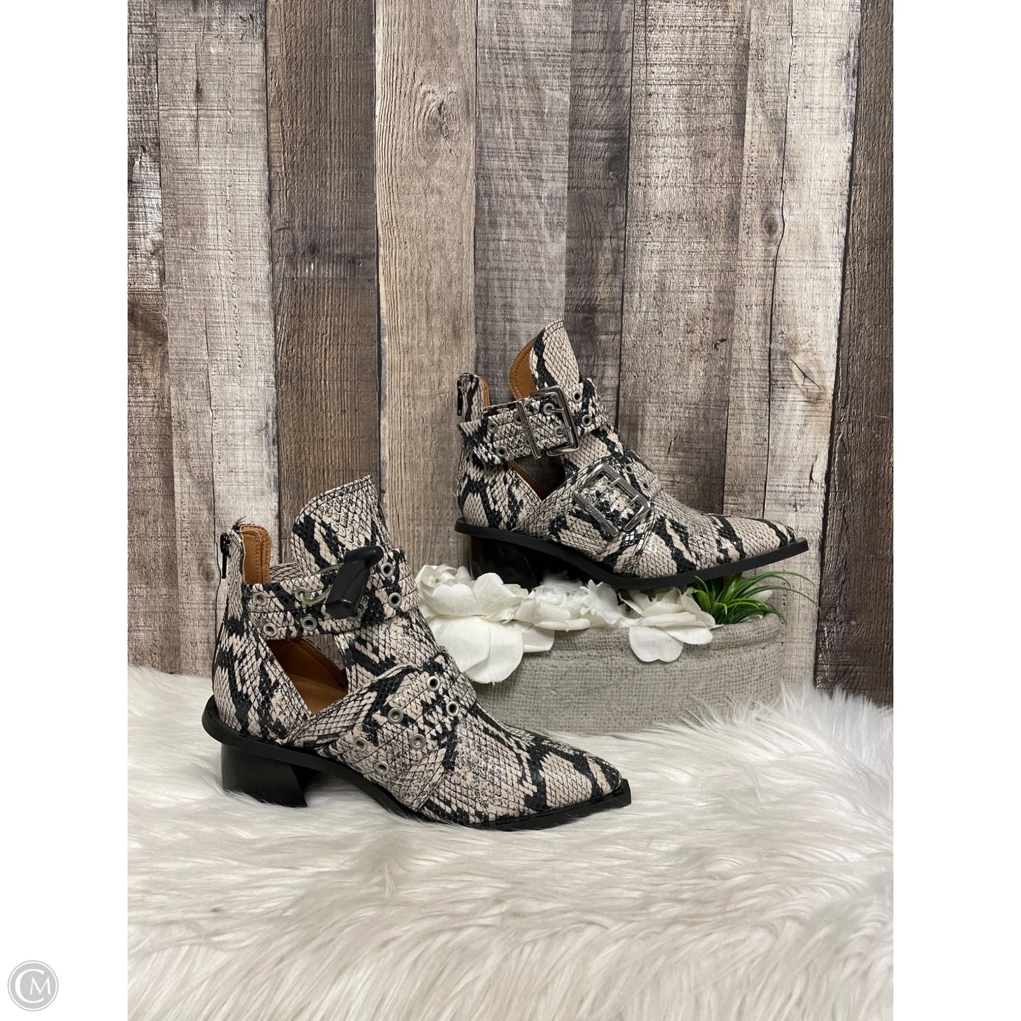 Boots Ankle Heels By Ganni In Snakeskin Print, Size: 6
