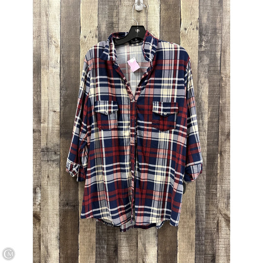 Top 3/4 Sleeve By Papermoon In Plaid Pattern, Size: 1x