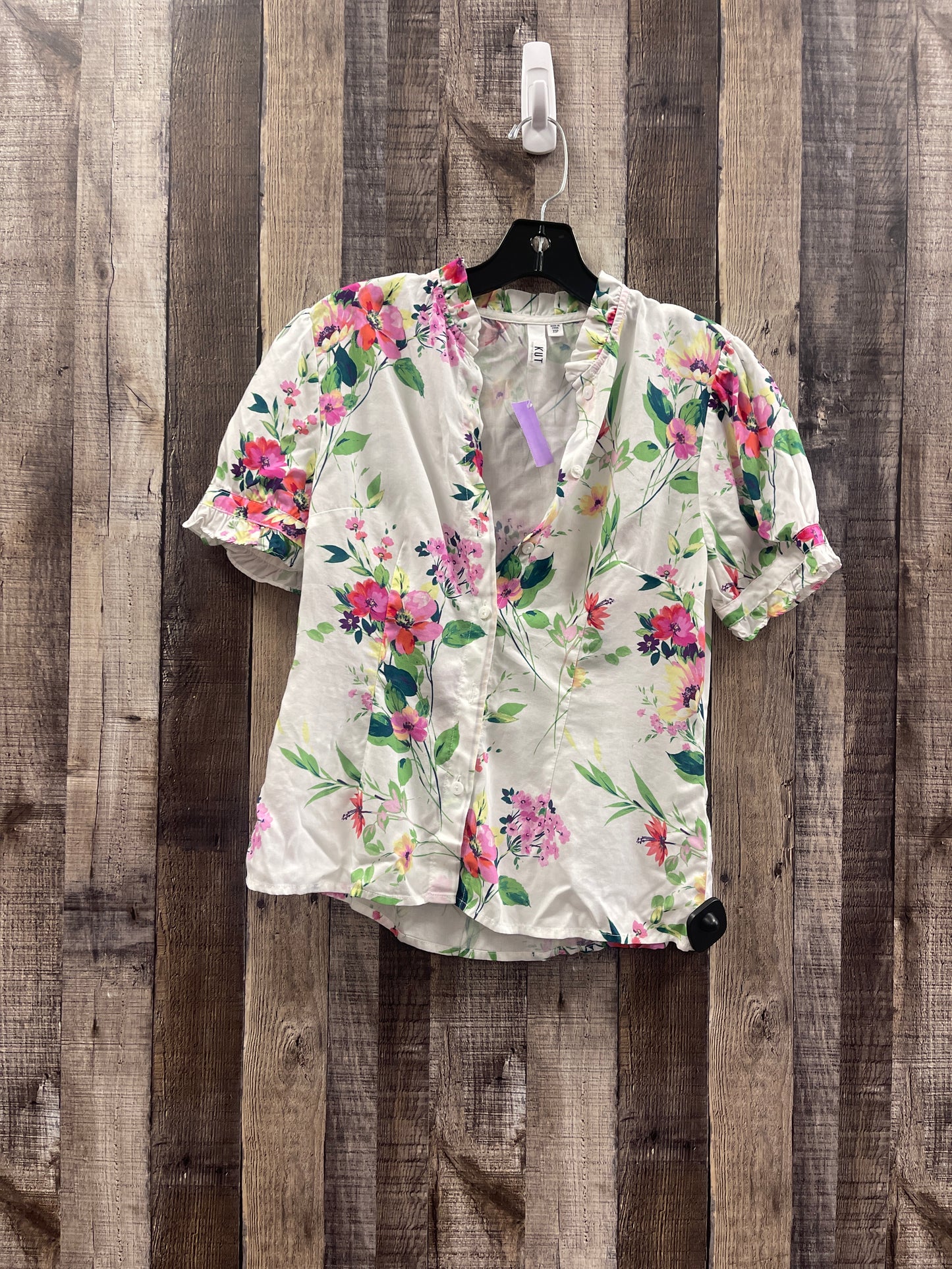 Floral Print Top Short Sleeve Kut, Size Petite   Xs