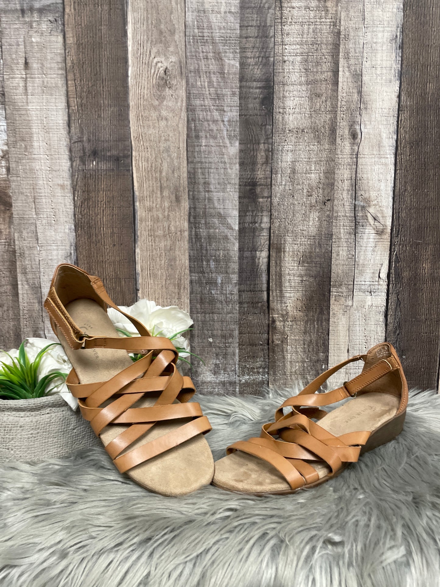 Tan Sandals Heels Wedge Cme, Size 9