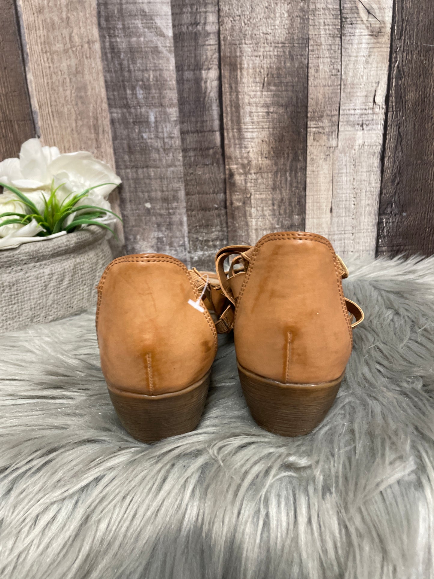 Tan Sandals Heels Wedge Cme, Size 9