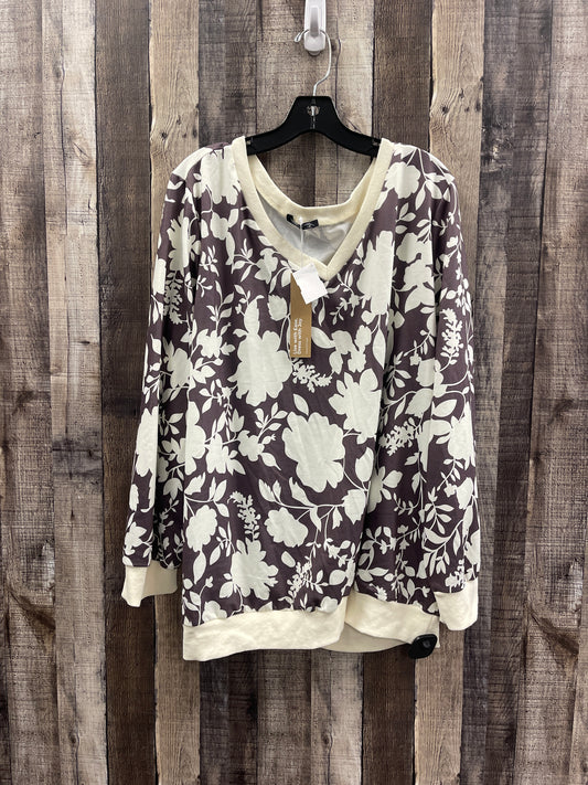 Top Long Sleeve By Bloomingdales In Brown & Cream, Size: 1x