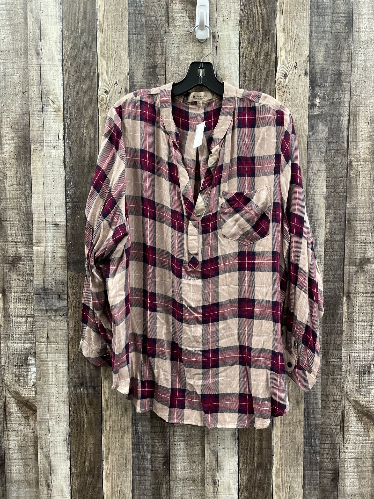 Top Long Sleeve By Philosophy In Plaid Pattern, Size: 2x