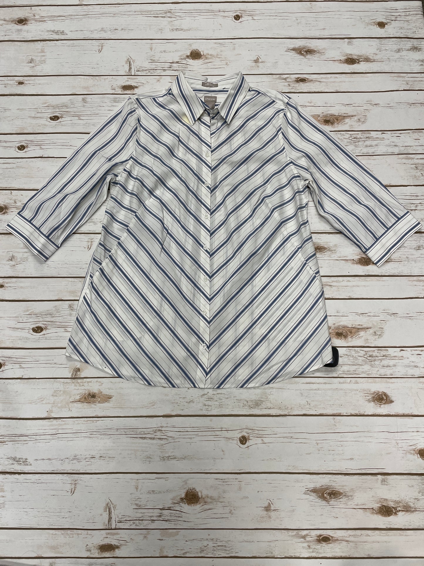 Tunic Long Sleeve By Chicos In Striped Pattern, Size: L