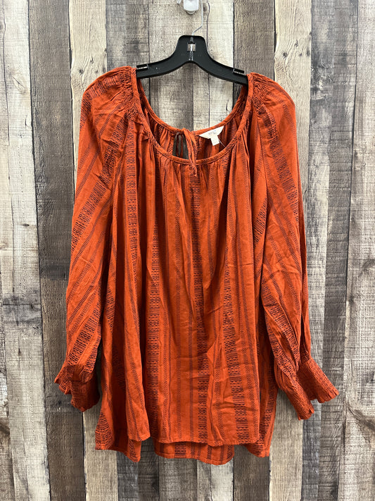 Top Long Sleeve By Terra & Sky In Brown, Size: 4x