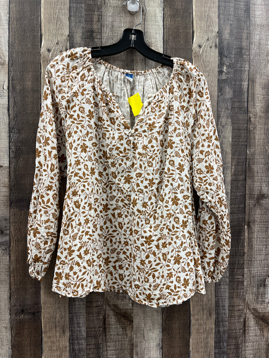 Top Long Sleeve By Old Navy In Brown & White, Size: M