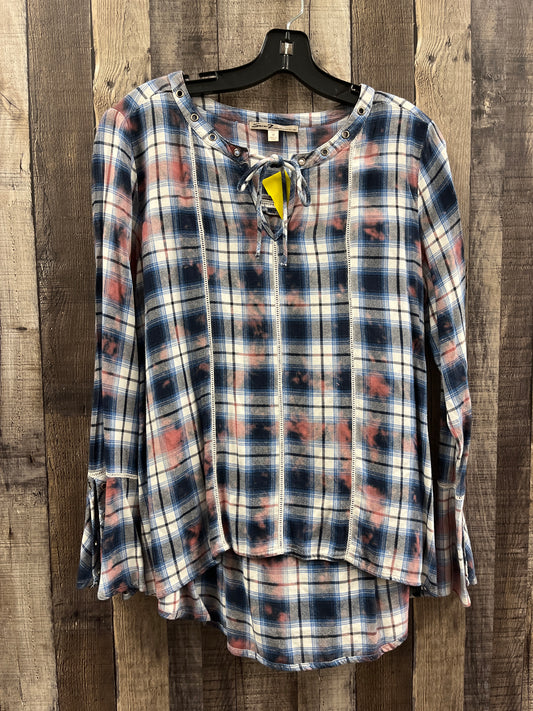 Top Long Sleeve By Seven 7 In Plaid Pattern, Size: M