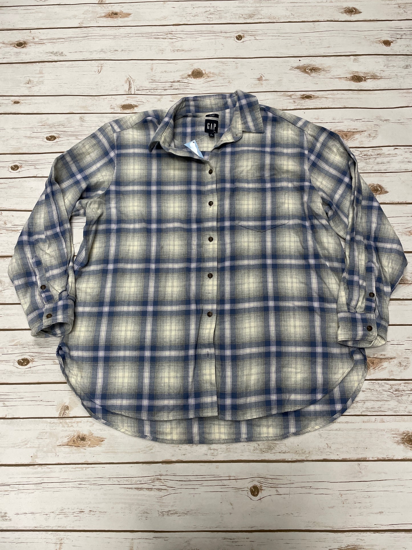 Top Long Sleeve By Gap In Plaid Pattern, Size: L