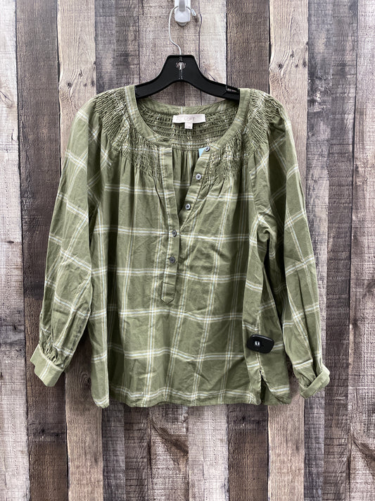 Top Long Sleeve By Loft In Plaid Pattern, Size: S