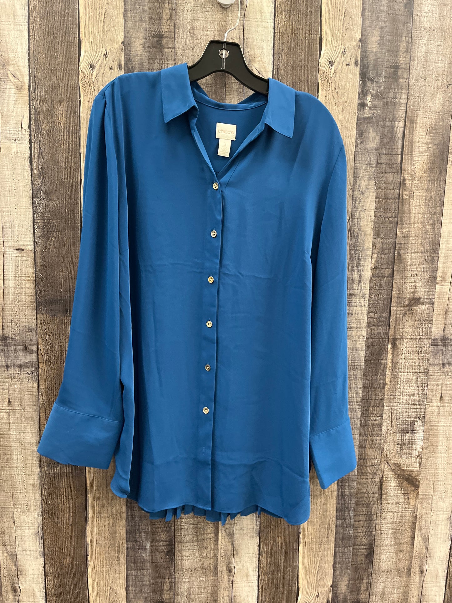 Blouse Long Sleeve By Chicos In Teal, Size: Xl