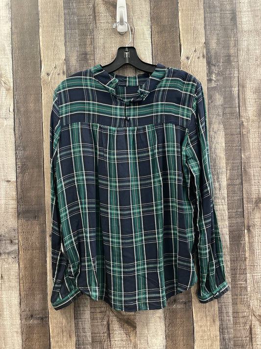 Top Long Sleeve By Loft In Plaid Pattern, Size: S