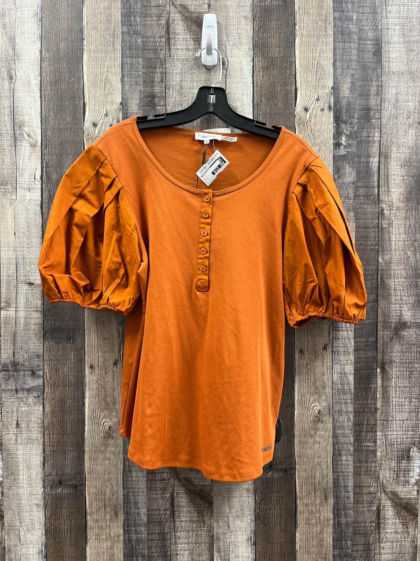 Top Short Sleeve By Calvin Klein In Orange, Size: L