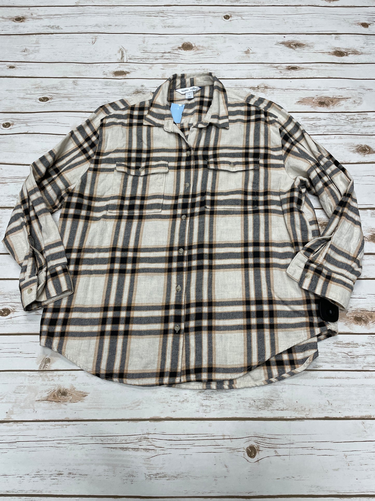 Top Long Sleeve By Old Navy In Plaid Pattern, Size: L