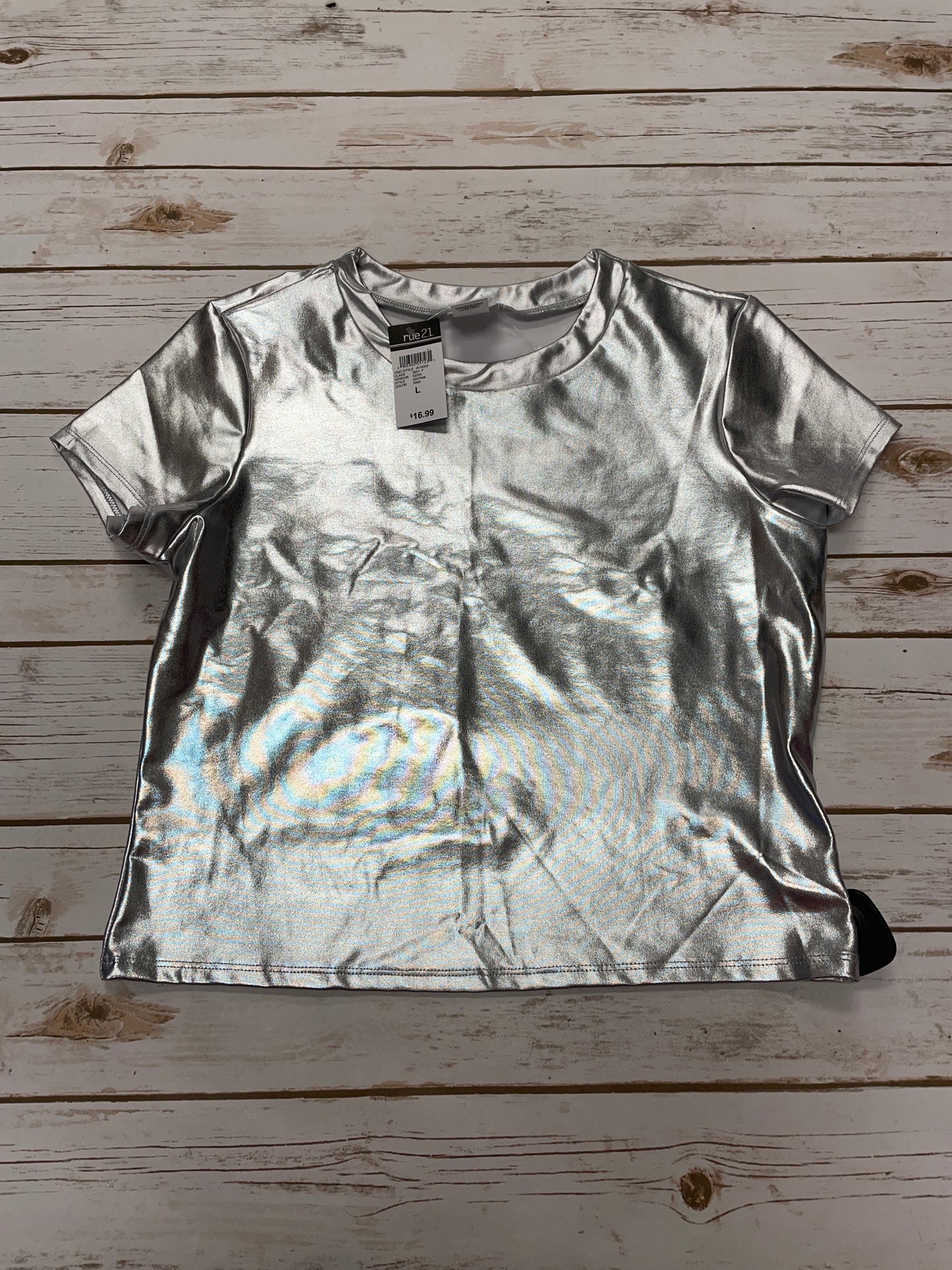 Top Short Sleeve By Rue 21 In Silver, Size: L