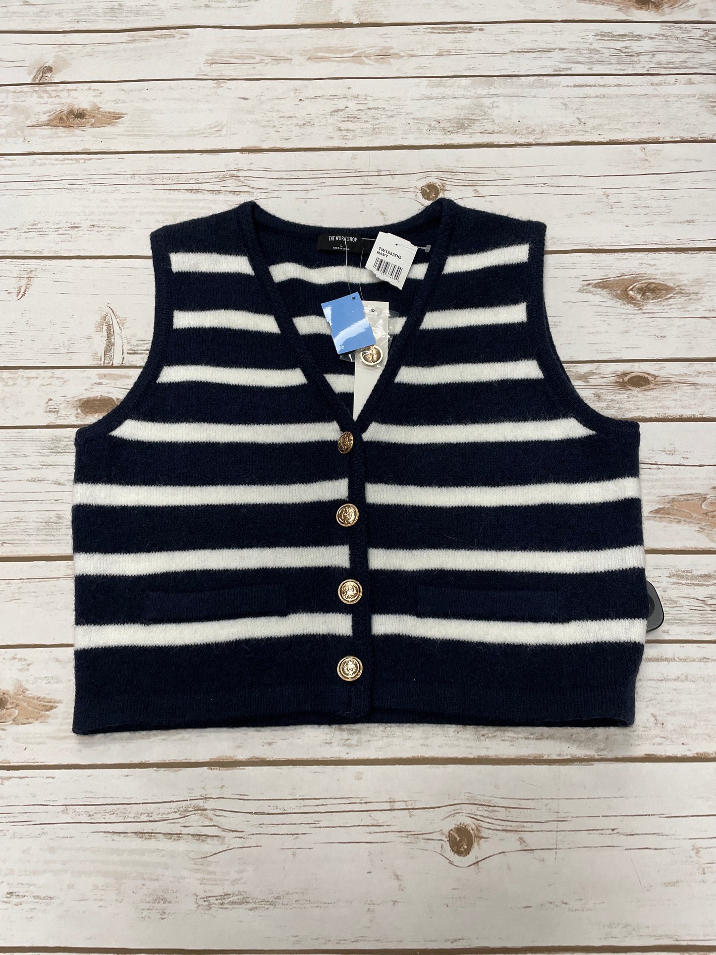 Vest Sweater By Workshop In Striped Pattern, Size: L