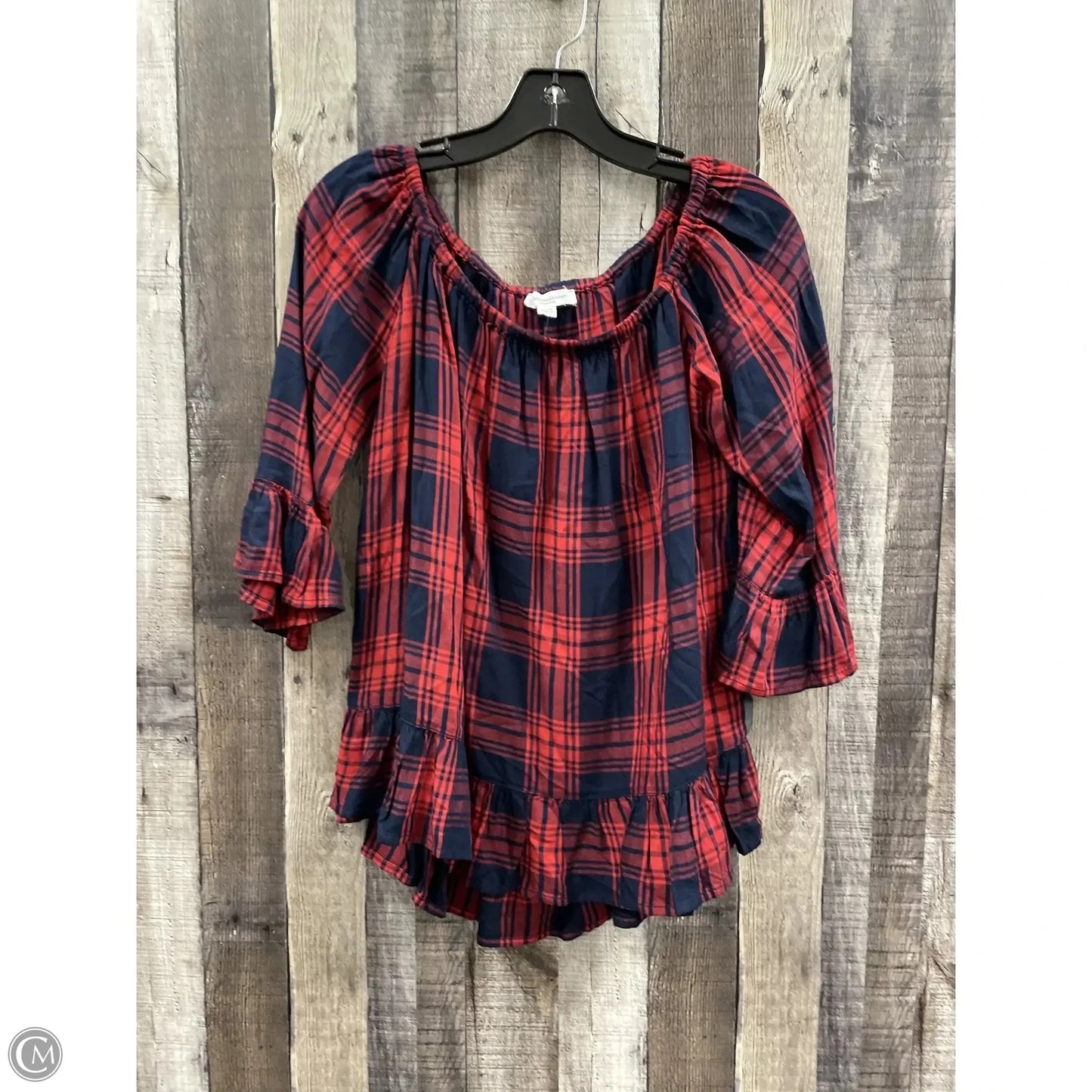 Top 3/4 Sleeve By Beachlunchlounge In Plaid Pattern, Size: M