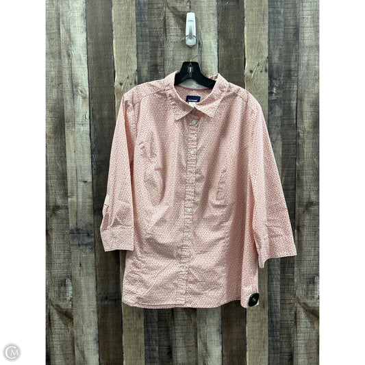 Top Long Sleeve By Basic Editions In Pink & White, Size: 2x