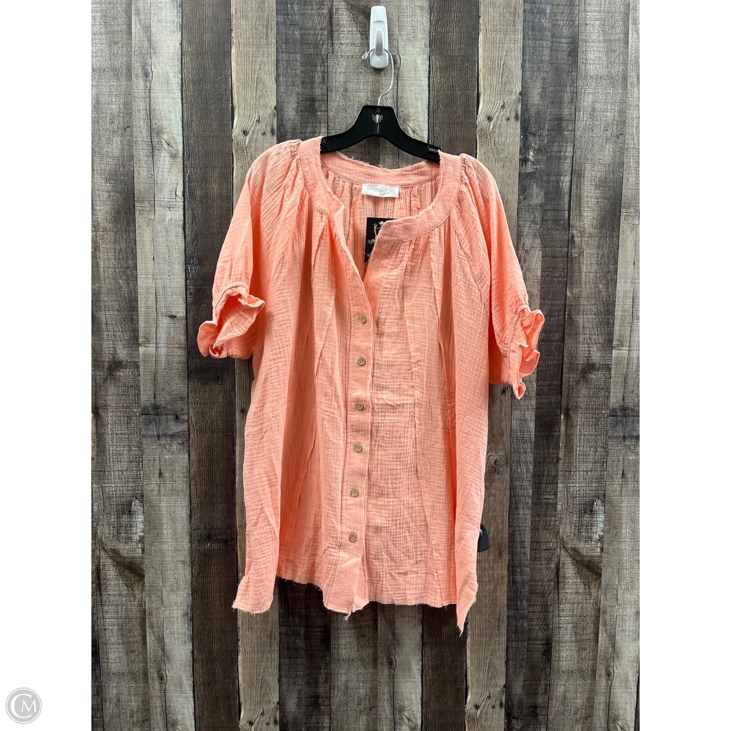 Top Short Sleeve By Impressions In Peach, Size: 2x