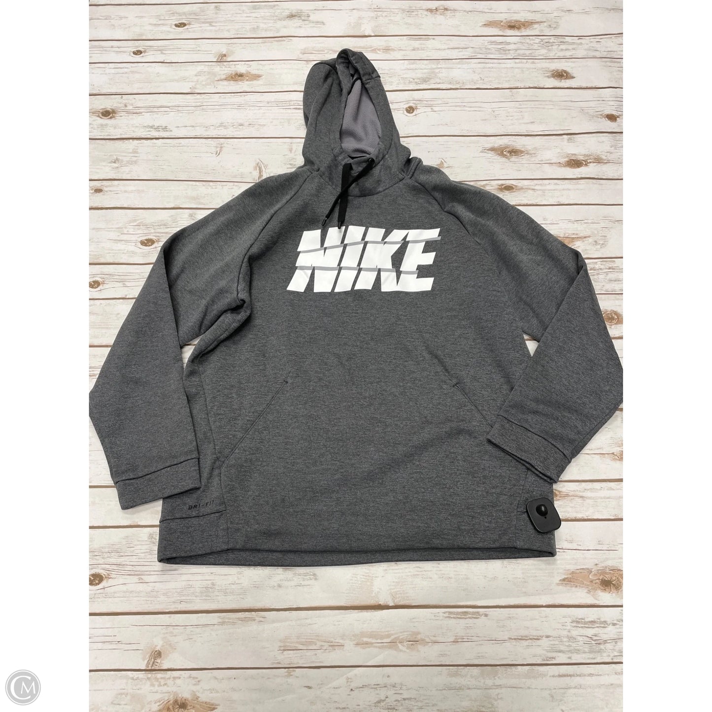 Athletic Sweatshirt Hoodie By Nike In Grey, Size: L