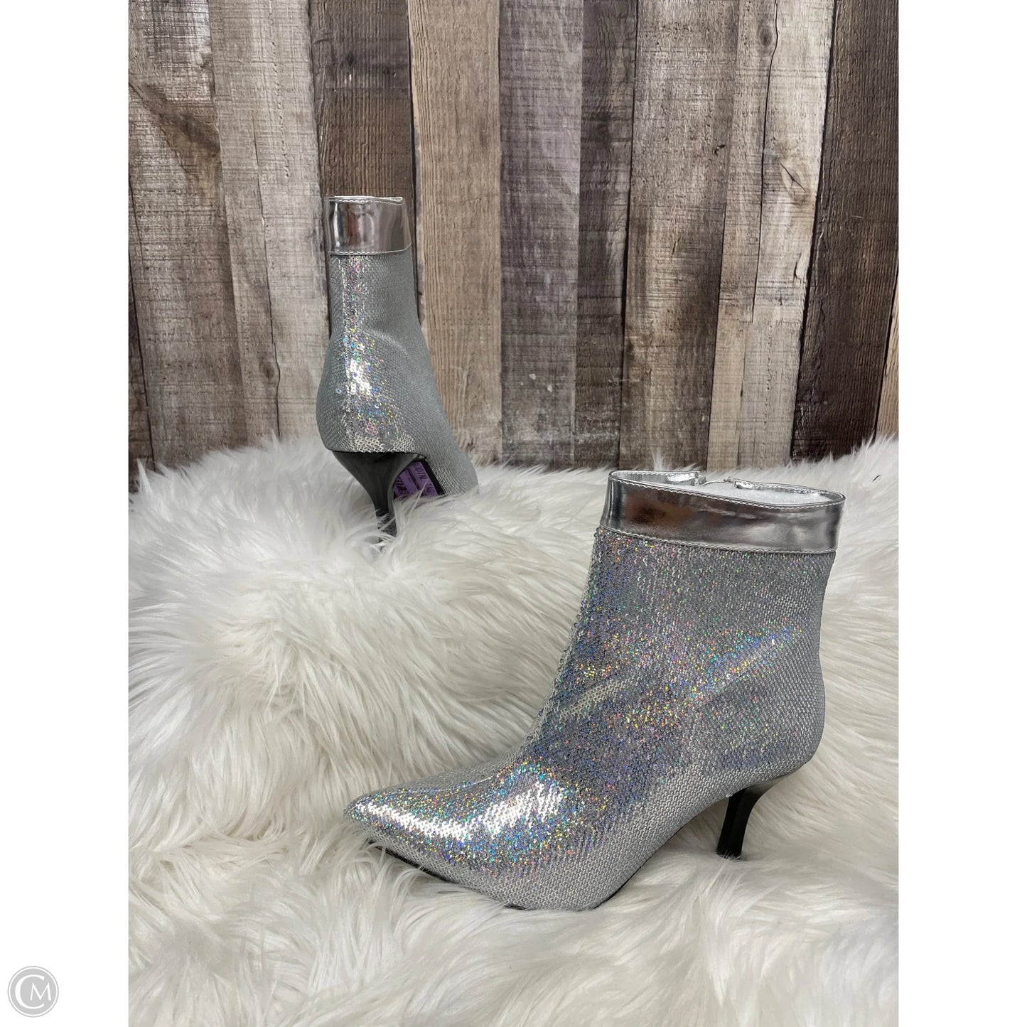 Boots Ankle Heels By Cme In Silver, Size: 8.5