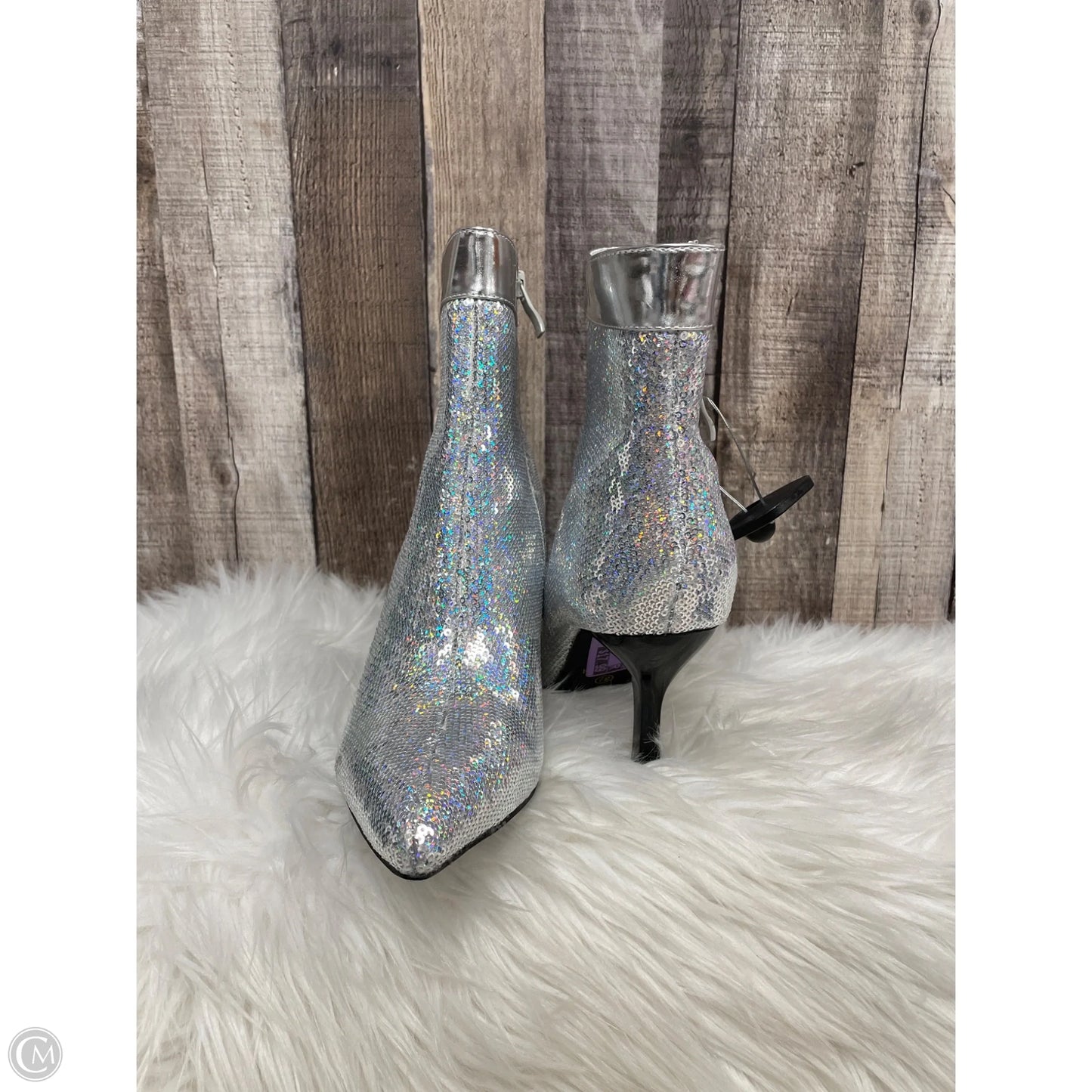 Boots Ankle Heels By Cme In Silver, Size: 8.5