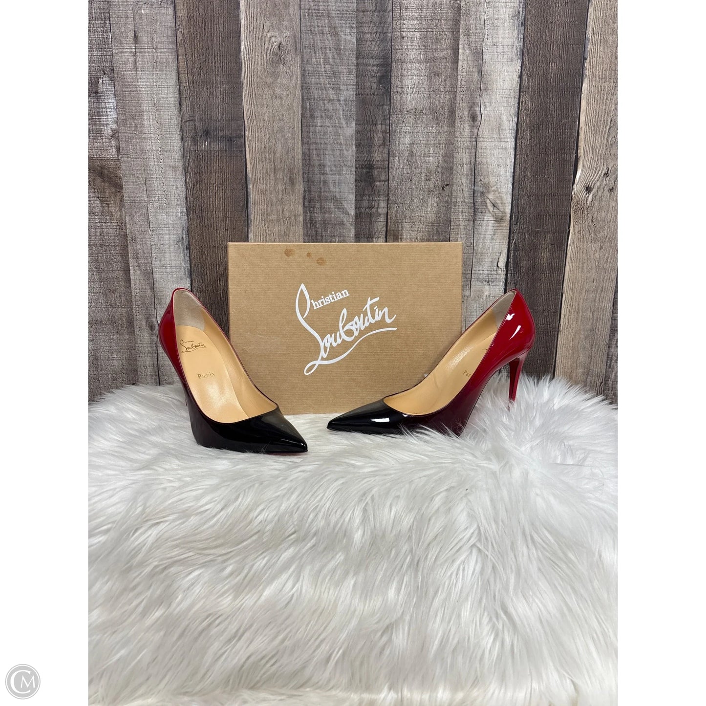 Shoes Luxury Designer By Christian Louboutin In Black & Red, Size: 9.5