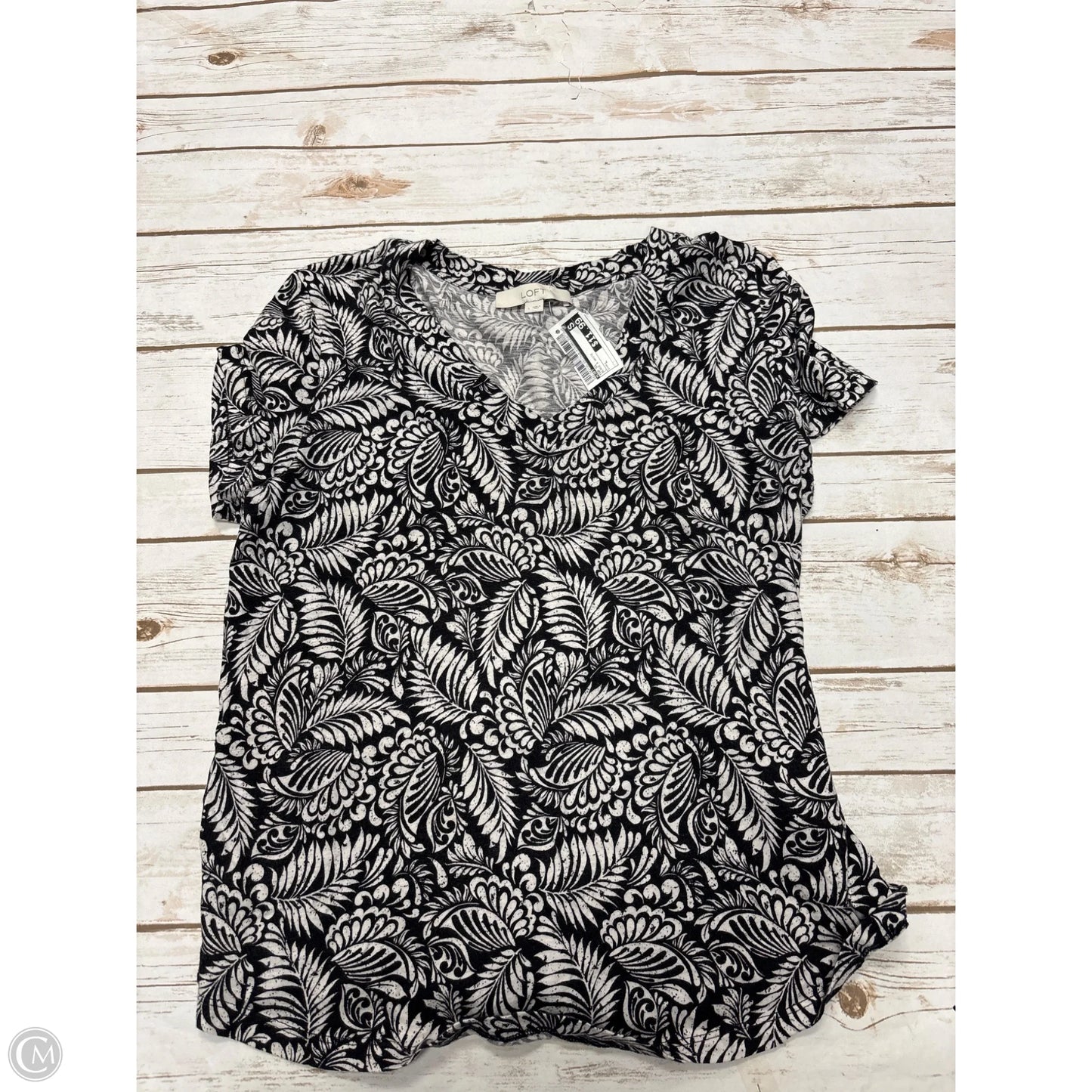 Top Short Sleeve By Loft In Black & White, Size: L