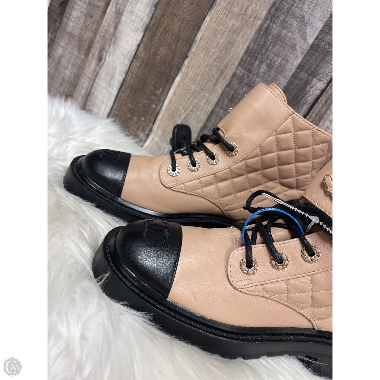 Boots Luxury Designer By Chanel In Beige, Size: 6.5