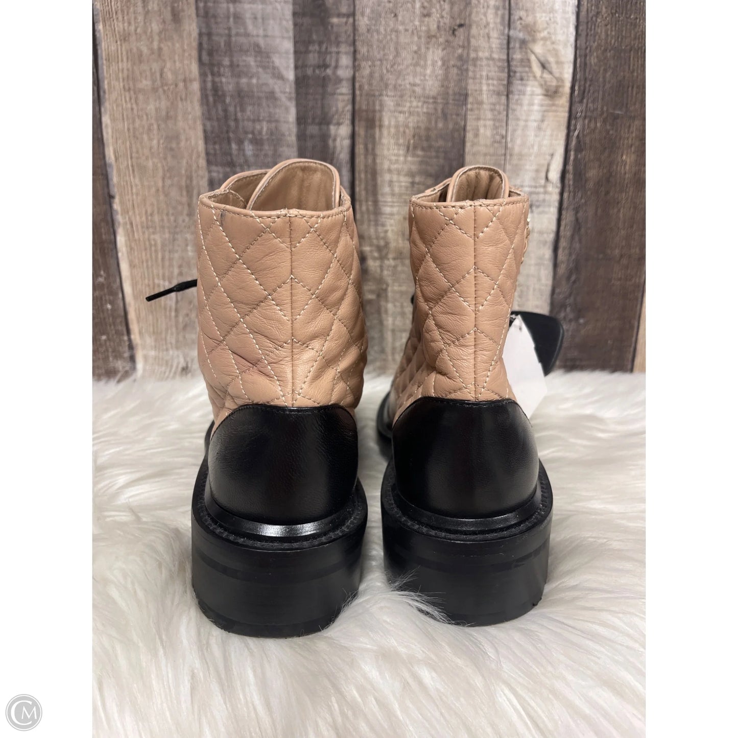 Boots Luxury Designer By Chanel In Beige, Size: 6.5