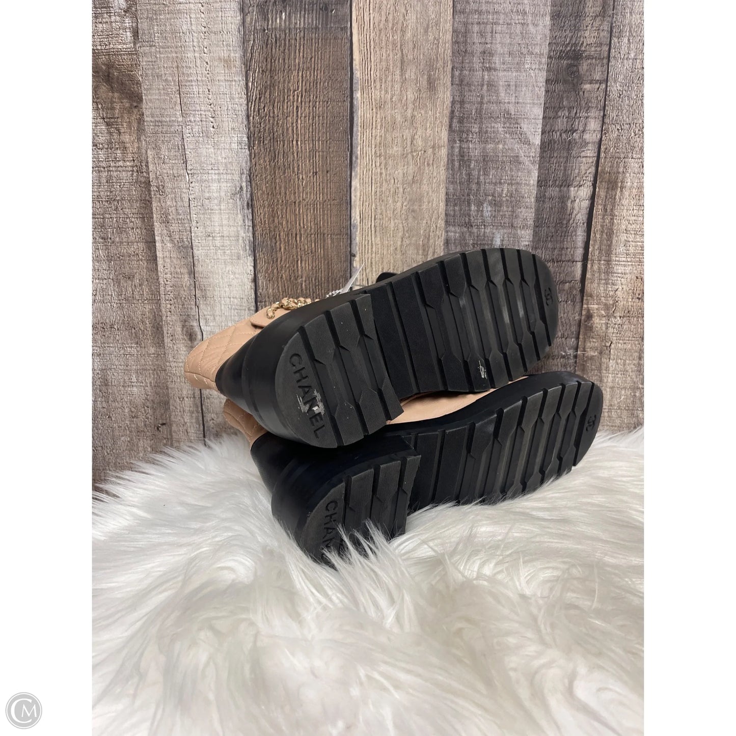 Boots Luxury Designer By Chanel In Beige, Size: 6.5