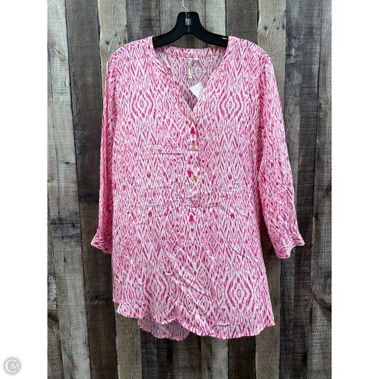Tunic 3/4 Sleeve By Grand And Greene In Pink & White, Size: M